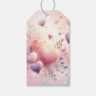 Whimsical Roze Harten Romantische Bloemige Liefde Cadeaulabel