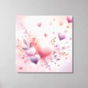 Whimsical Roze Harten Romantische Bloemige Liefde Canvas Afdruk