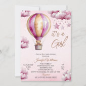 Whimsical Roze Hete Luchtballon Meisje Baby shower Kaart (Voorkant)