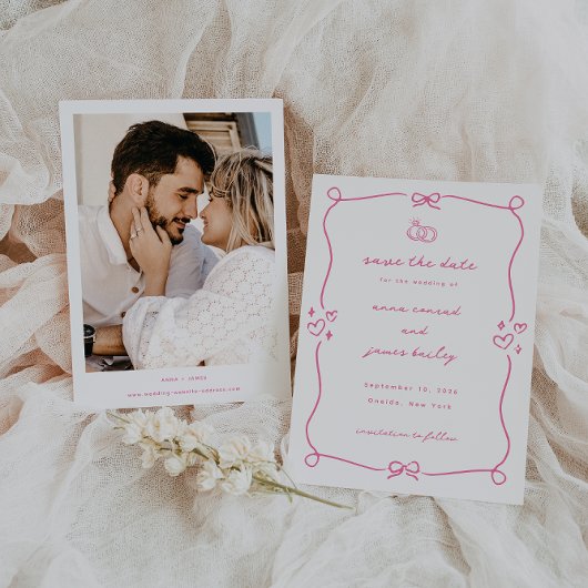 Whimsical Roze Huwelijksfoto Save The Date Kaart