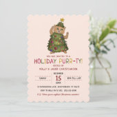 Whimsical Roze Kat Kerstboom Vakantie Party Kaart (Staand voorkant)