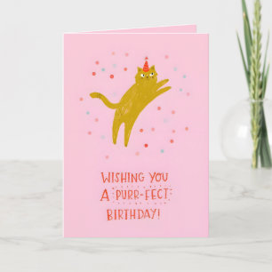 Whimsical Roze Kat Verjaardagskaart - Schattig "Pu Kaart