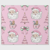 Whimsical Roze Kerstpatroon met de Kerstman Cadeaupapier (Vlak)