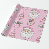 Whimsical Roze Kerstpatroon met de Kerstman Cadeaupapier (Uitgerold)