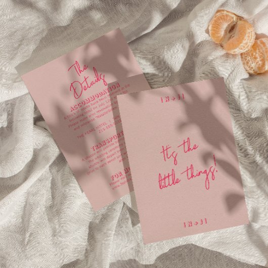 Whimsical roze kleurrijke moderne bruiloft details informatiekaartje