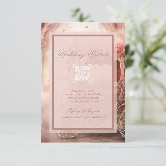 Whimsical roze koets bruiloft behuizing RSVP kaartje (Staand voorkant)