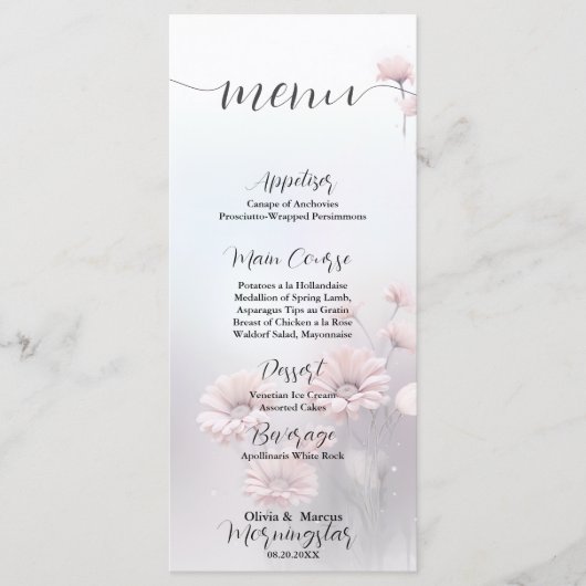 Whimsical roze madeliefjes menu (Voorkant)