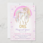 Whimsical Roze Magisch Jaar Eenhoorn 1e Verjaardag Kaart (Voorkant)