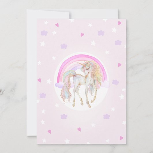 Whimsical Roze Magisch Jaar Eenhoorn 1e Verjaardag Kaart (Achterkant)