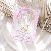 Whimsical Roze Magisch Jaar Eenhoorn 1e Verjaardag Kaart