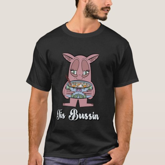 Whimsical Roze Monster met Ramen Bowl - Tis Bussi T-shirt (Voorkant)