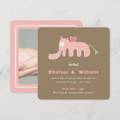 Whimsical roze olifant liefde baby meisje foto geb aankondiging (Voorkant / Achterkant)