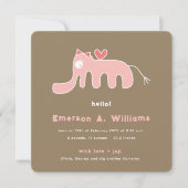 Whimsical roze olifant liefde baby meisje foto geb aankondiging (Voorkant)