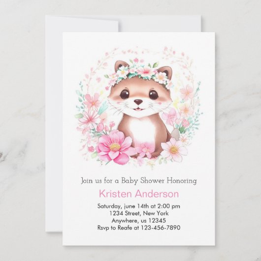 Whimsical roze otter weide meisje Baby shower Kaart (Voorkant)