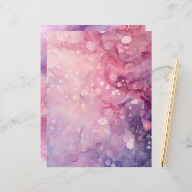 Whimsical Roze & Paarse Achtergrond Scrapbook Papi (Voorkant / Achterkant in situ)