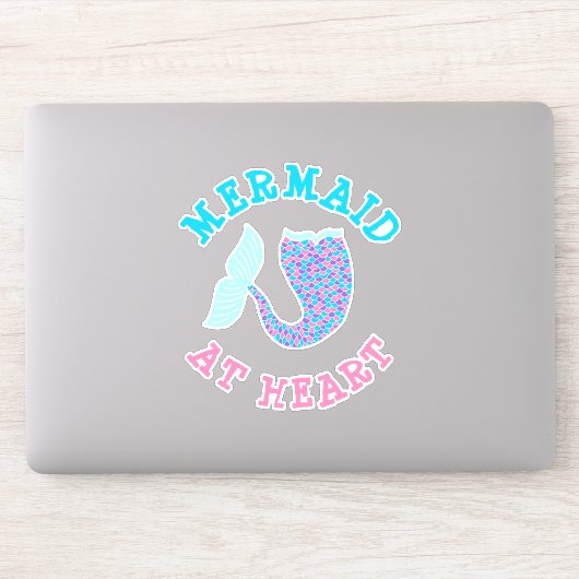 Whimsical Roze Paarse Blauwe Zeemeermin op Heart T Sticker (Computer)
