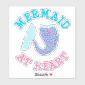 Whimsical Roze Paarse Blauwe Zeemeermin op Heart T Sticker (Vel)