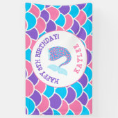 Whimsical Roze Paarse en Blauw Meisje Verjaardagsf Spandoek (Verticaal)