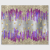 Whimsical roze paarse Glitter gouden druppels Cadeaupapier (Vlak)