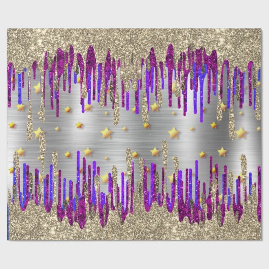 Whimsical roze paarse Glitter gouden druppels Cadeaupapier (Vlak)