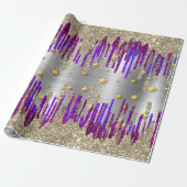 Whimsical roze paarse Glitter gouden druppels Cadeaupapier (Uitgerold)