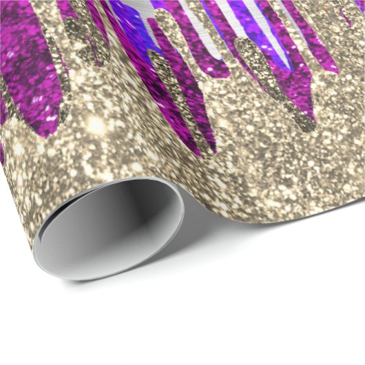 Whimsical roze paarse Glitter gouden druppels Cadeaupapier (Rol Hoek)