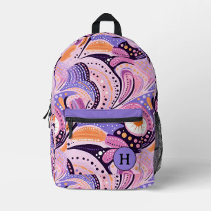 Whimsical Roze & Paarse Monogram Bedrukte Rugzak