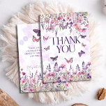 Whimsical Roze Paarse Vlinders & Wildbloemen Bedankkaart<br><div class="desc">Whimsical,  vrouwelijk,  en bohemian,  roze en paarse waterverf wilde bloemen en vlinders vrijgezellenfeest ontwerp "Een leven van vlinders"</div>