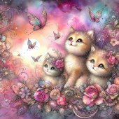 Whimsical Roze Paarse Waterverf Kittens Valentijn Feestdagenkaart