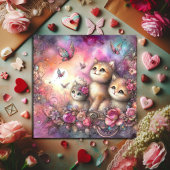 Whimsical Roze Paarse Waterverf Kittens Valentijn Feestdagenkaart