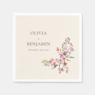 Whimsical Roze Paarse Wilde Bloem Boho Trouwnaam Servet