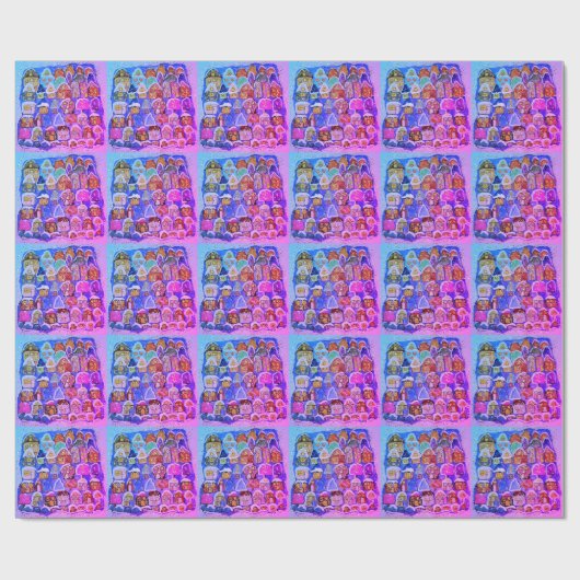 Whimsical Roze Paarse Winterdorp Folk Art Cadeaupapier (Vlak)