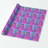 Whimsical Roze Paarse Winterdorp Folk Art Cadeaupapier (Uitgerold)