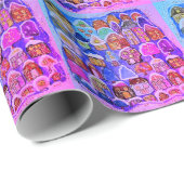 Whimsical Roze Paarse Winterdorp Folk Art Cadeaupapier (Rol Hoek)