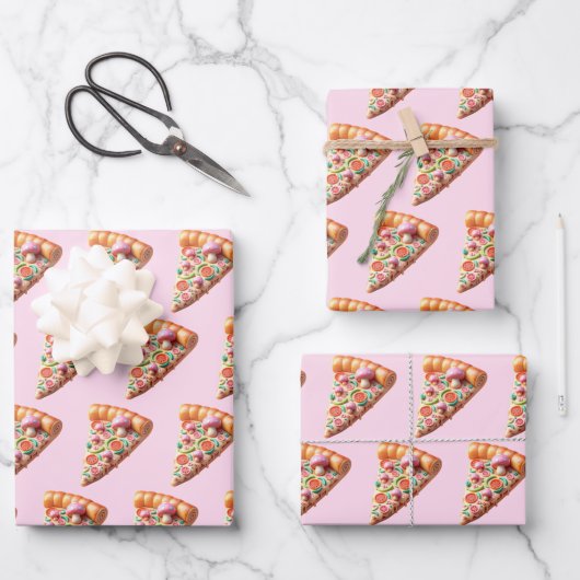 Whimsical Roze Paddestoel Pizza Inpakpapier Vel (Voorkant)