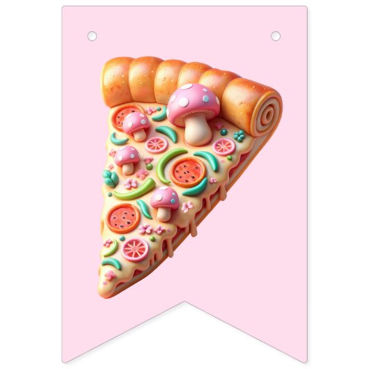 Whimsical Roze Paddestoel Pizza Party Gelukkige Ve Vlaggetjes (Eerste vlag)