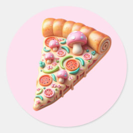 Whimsical Roze Paddestoel Pizza Party Ronde Sticker