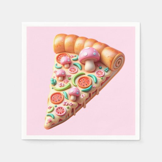 Whimsical Roze Paddestoel Pizza Party Servet (Voorkant)