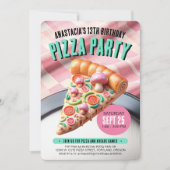 Whimsical Roze Paddestoel Pizza Party Verjaardag Kaart (Voorkant)