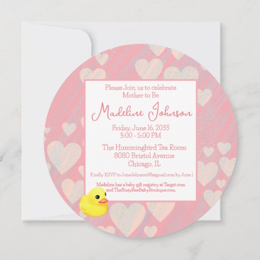 Whimsical roze paraplu rond Baby shower Kaart (Achterkant)