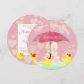Whimsical roze  paraplu rond Baby shower Kaart (Voorkant / Achterkant)