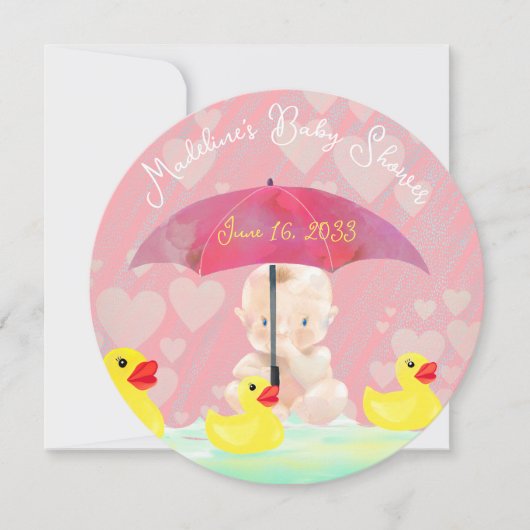 Whimsical roze  paraplu rond Baby shower Kaart (Voorkant)