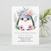 Whimsical Roze Pinguïn Meisje Baby shower Kaart (Staand voorkant)