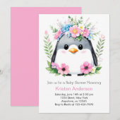 Whimsical Roze Pinguïn Meisje Baby shower Kaart (Voorkant / Achterkant)