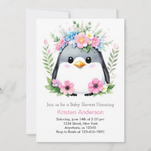 Whimsical Roze Pinguïn Meisje Baby shower Kaart