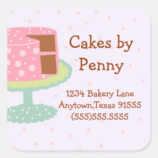 Whimsical Roze Polka Dot Cake Vierkante Sticker (Voorkant)