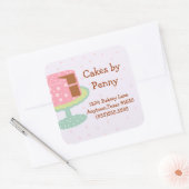Whimsical Roze Polka Dot Cake Vierkante Sticker (Envelop)