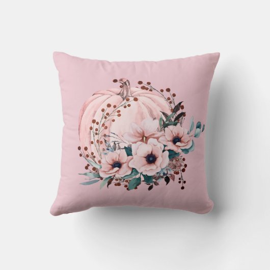 Whimsical Roze Pompoen Herfst Bloemen Girly Kussen (Achterkant)
