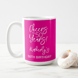 Whimsical Roze Proost op 50 Jaar Verjaardag Klassi Koffiemok