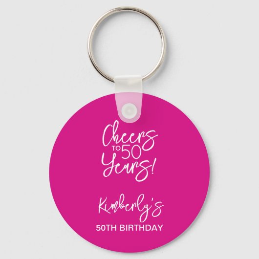 Whimsical Roze Proost op 50 Jaar Verjaardag Sleutelhanger (Voorkant)